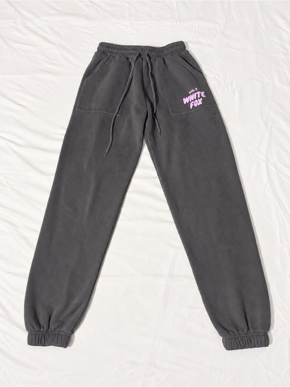 White Fox Vol. 3 Fleece Joggers Gray Pink Logo XS